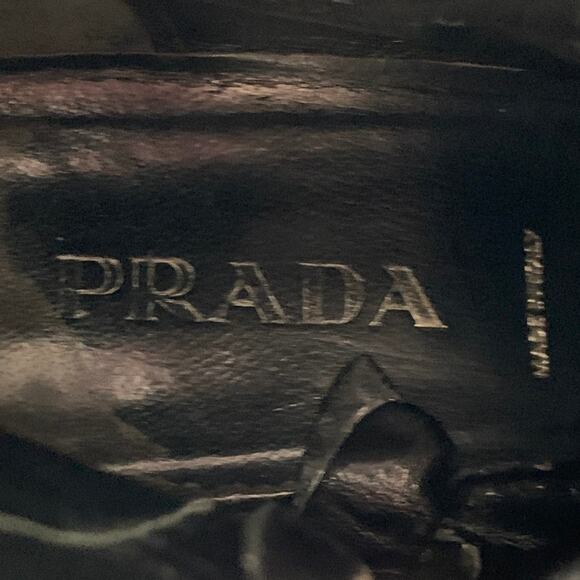 PRADA Size 7 Black Leather Kitten Heel Side Zipper Belted Ankle Boots - Picture 7 of 10